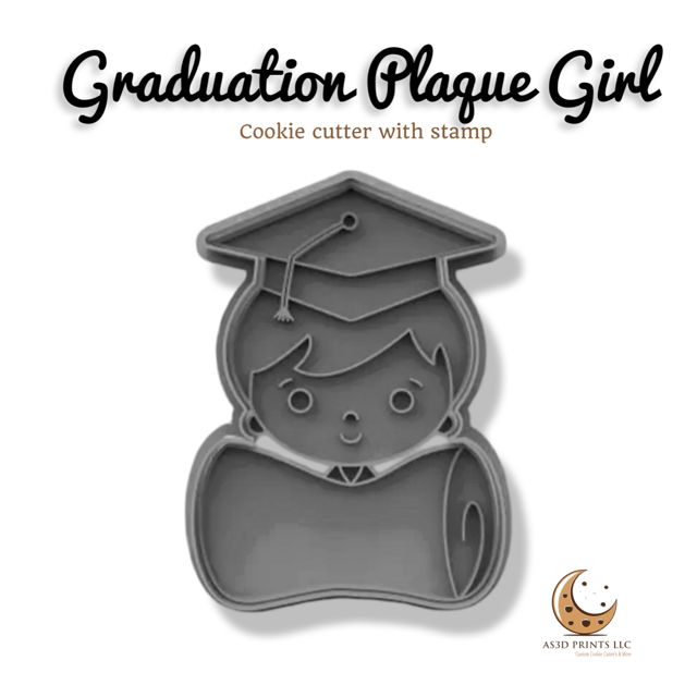 Graduation Plaquet Girl cookie cutter with stamp