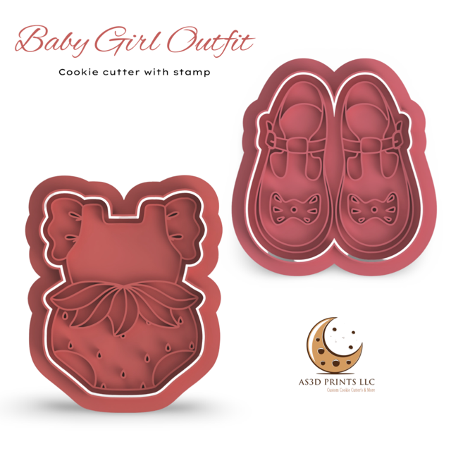 Baby girl outfit cookie cutter with stamp