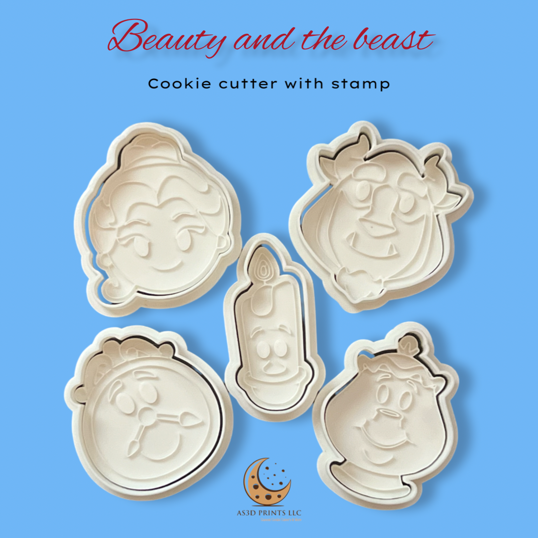 Beauty Beast-Belle cookie cutter with stamp