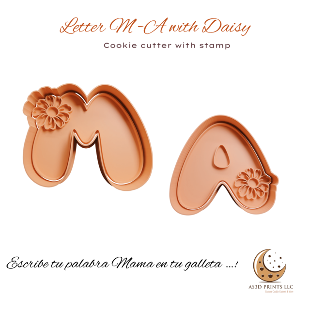 Letter M-A with Daisy set cookie cutter with stamp
