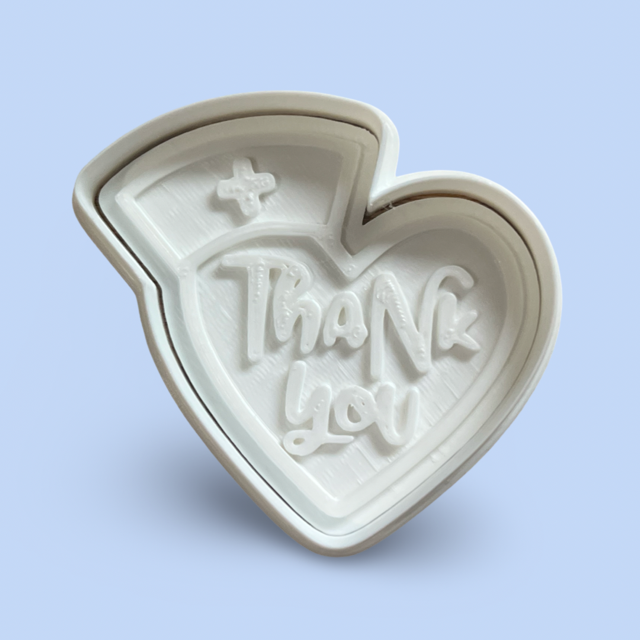 Nurse heart thank you cookie cutter with stamp