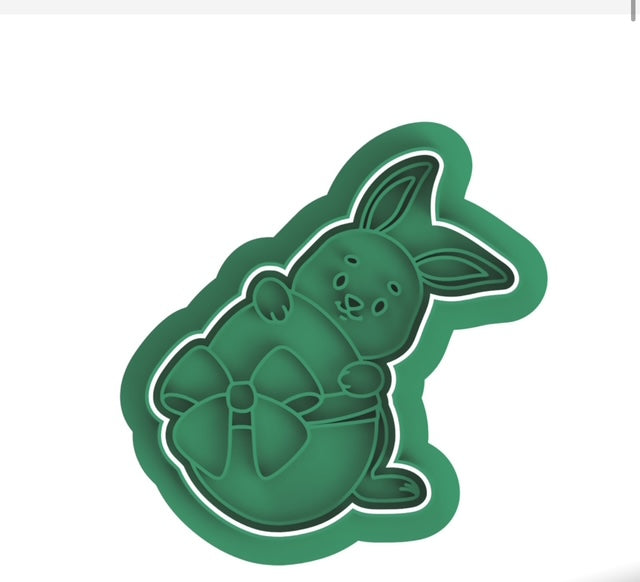 Bunny with egg cookie cutter with stamp