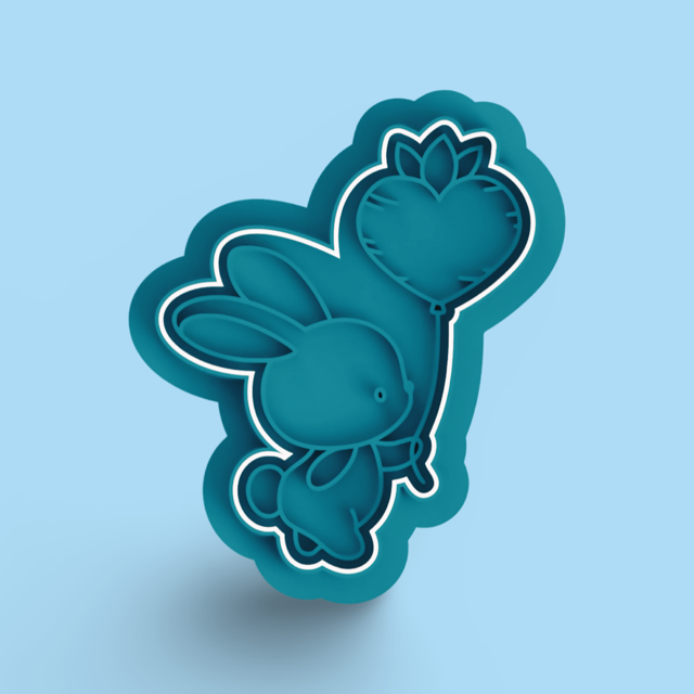 Bunny with carrot balloon cookie cutter with stamp