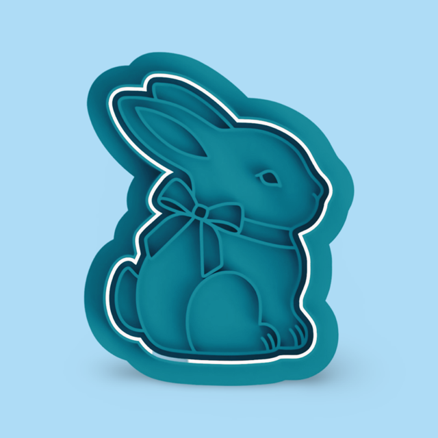 Bunny with bow cookie cutter with stamp