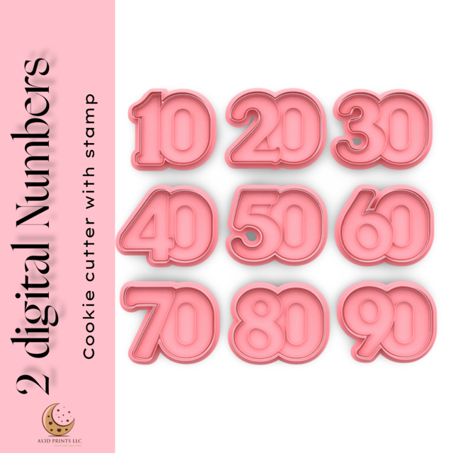 2 Digital Numbers cookie cutter with stamp