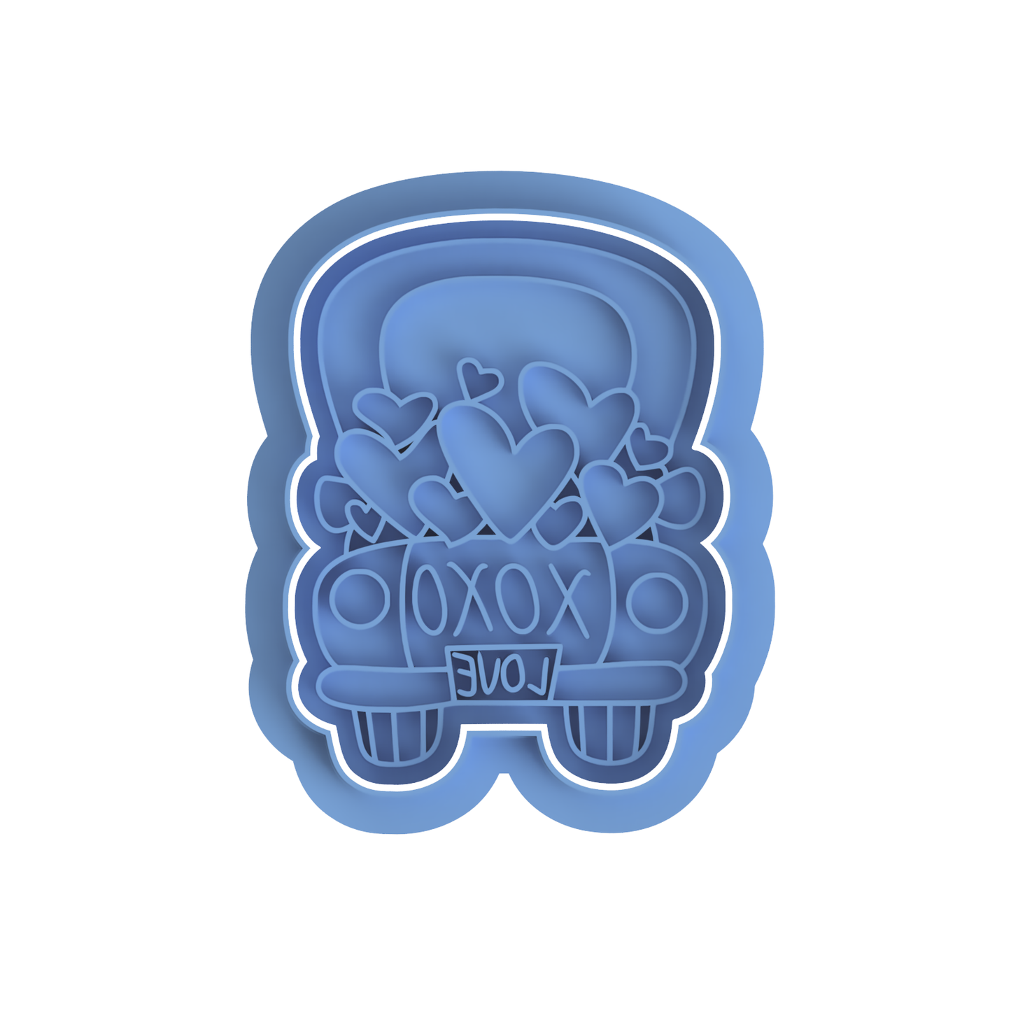 Heart Truck cookie cutter with stamp