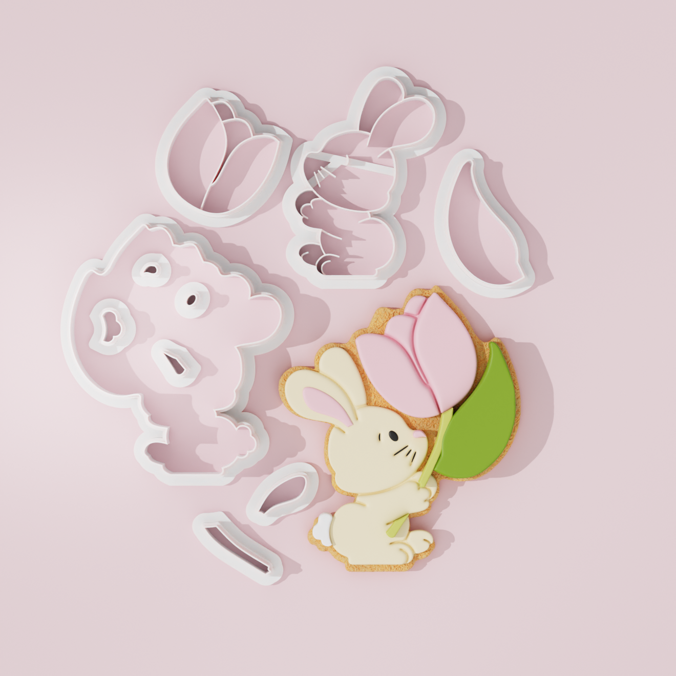 Easter bunny holding flower cutter fondant