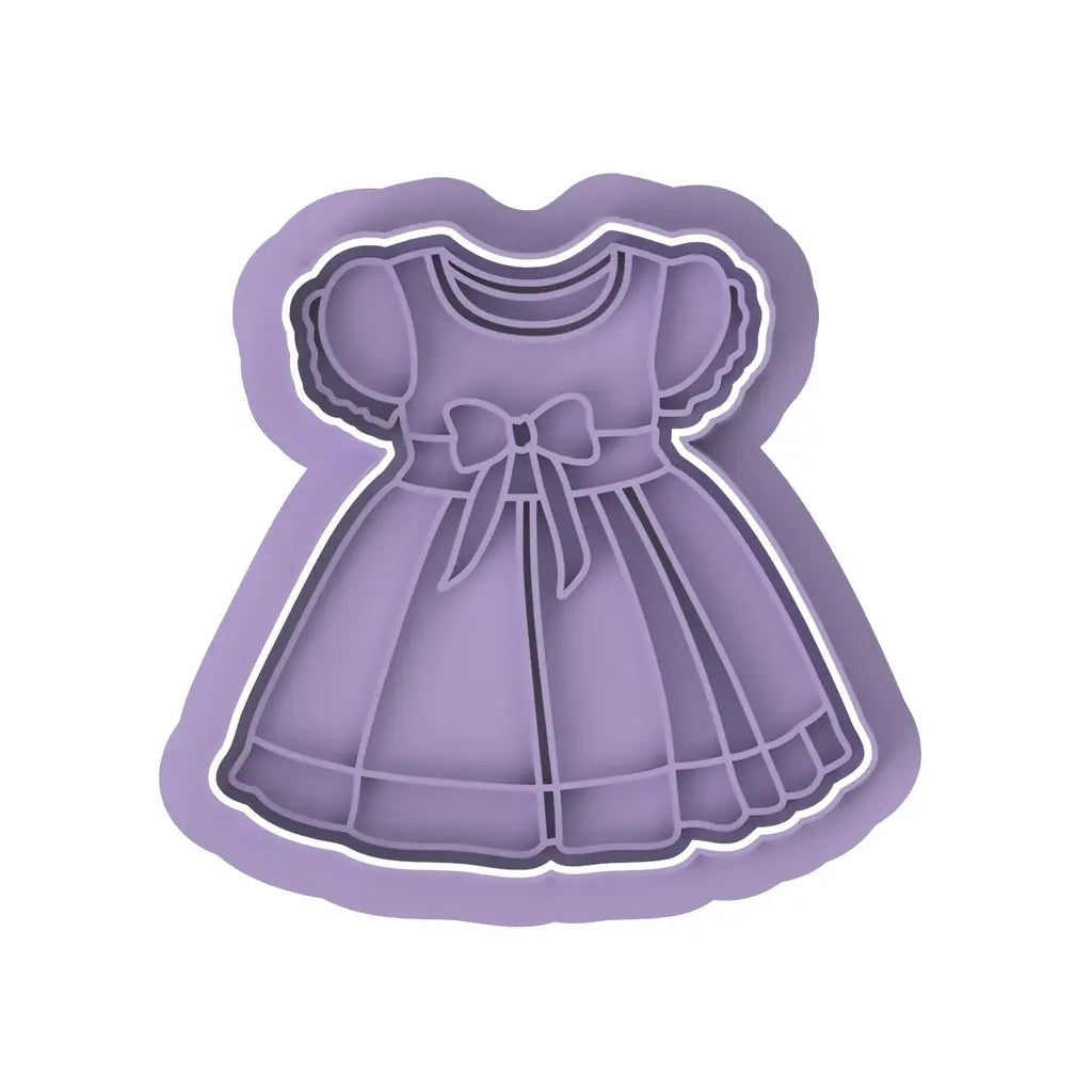 Bow-Waist Baby Dress cookie cutter with stamp