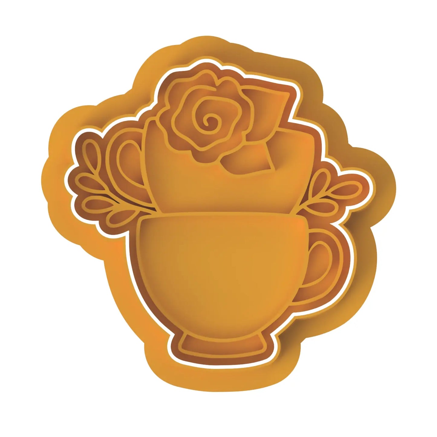 Tea Cup Bouquet Alt cookie cutter with stamp