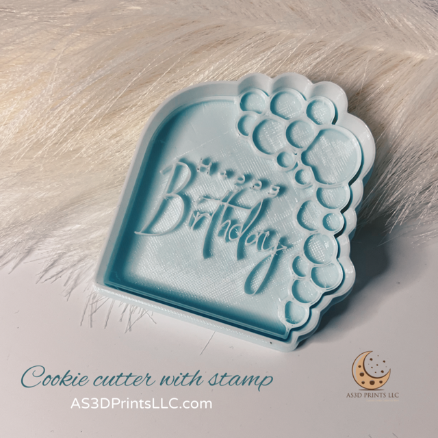 Balloons Arch Happy Birthday cookie cutter with stamp