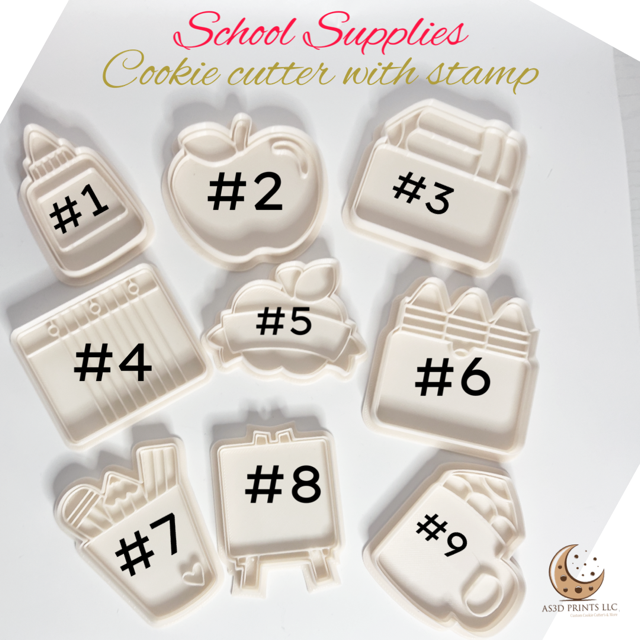 School Supplies cookie cutter with stamp