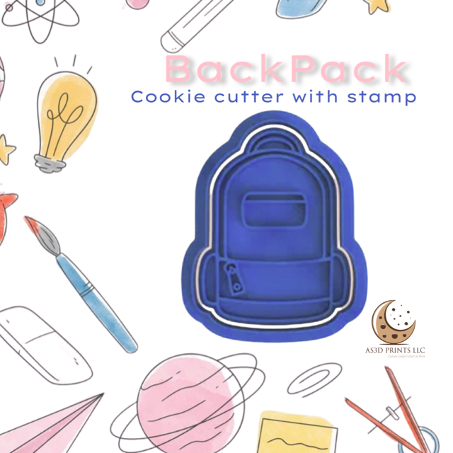 Backpack cookie cutter with stamp