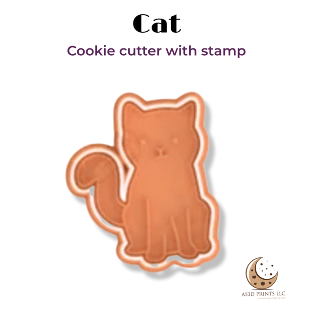 Cat cookie cutter with stamp