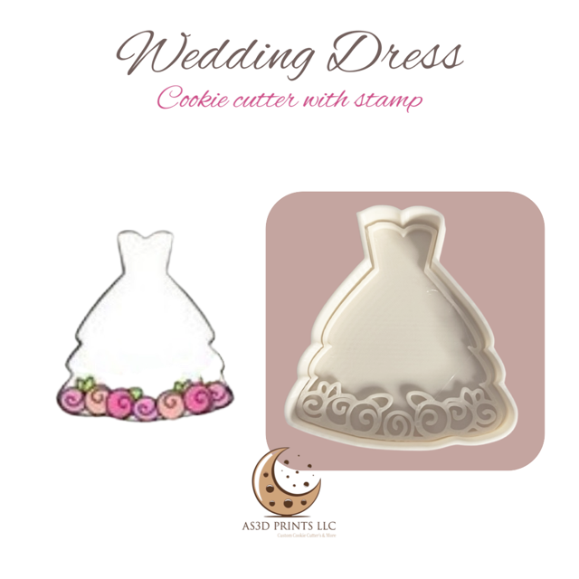 Wedding Dress design #3 cookie cutter with stamp