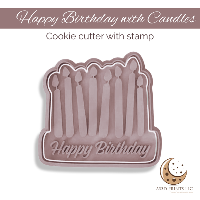 Happy Birthday with Candles cookie cutter with stamp