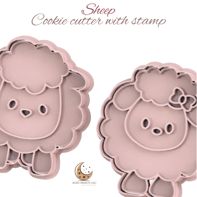 Sheep Girl and Boy cookie cutter with stamp