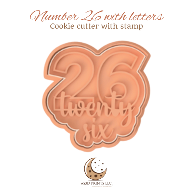 Number 26 with Letters cookie cutter with stamp