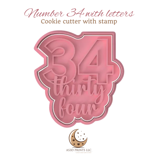 Number 34 with Letters cookie cutter with stamp