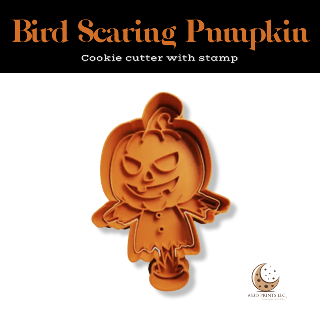 Bird Scaring Pumpkin cookie cutter with stamp