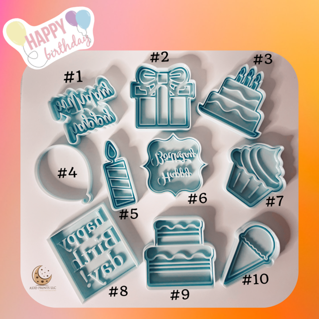 Happy Birthday Theme cookie cutter with stamp