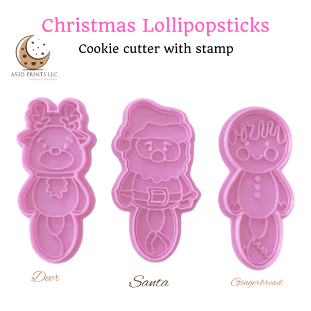 Christmas Lollipop stick cookie cutter with stamp