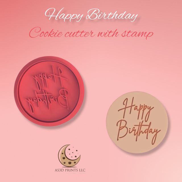 Happy Birthday cookie cutter with stamp