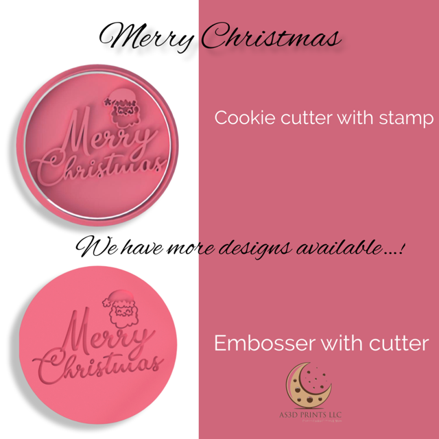 Merry Christmas design #3 cookie cutter with stamp OR Embosser with stamp