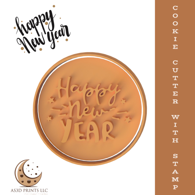 Happy New Years cookie cutter with stamp