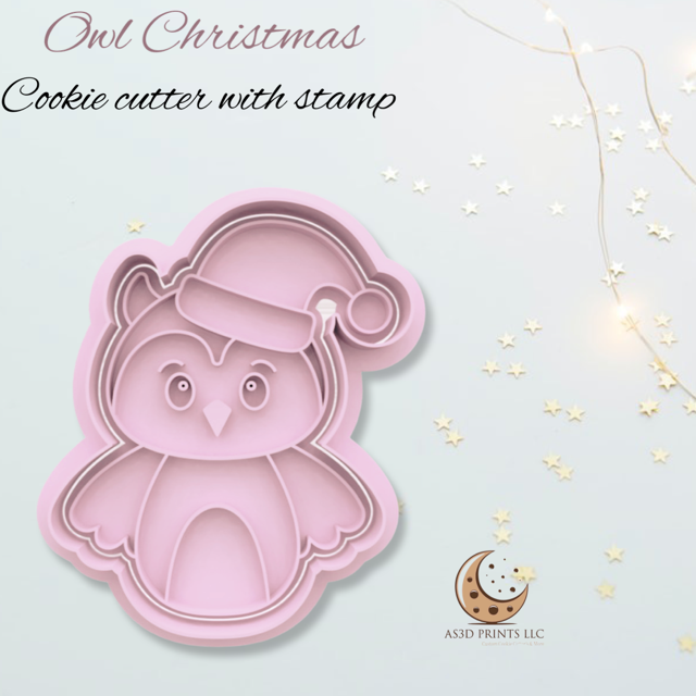 Owl Christmas cookie cutter with stamp