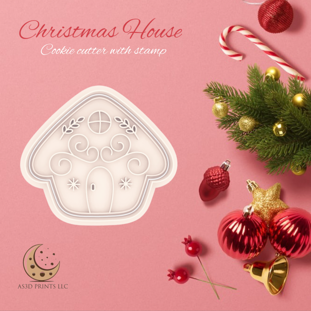 Christmas House cookie cutter with stamp