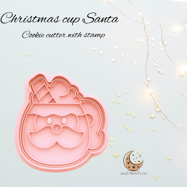 Christmas Cup Santa cookie cutter with stamp
