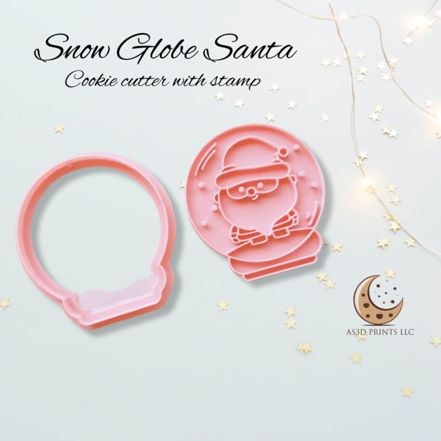 Snow Globe Santa cookie cutter with stamp