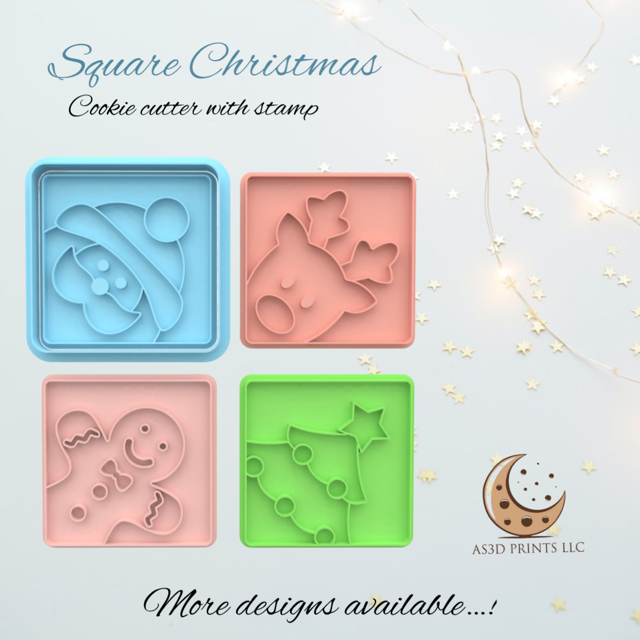 Square Christmas cookie cutter with stamp