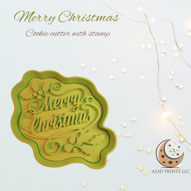 Merry Christmas cookie cutter with stamp