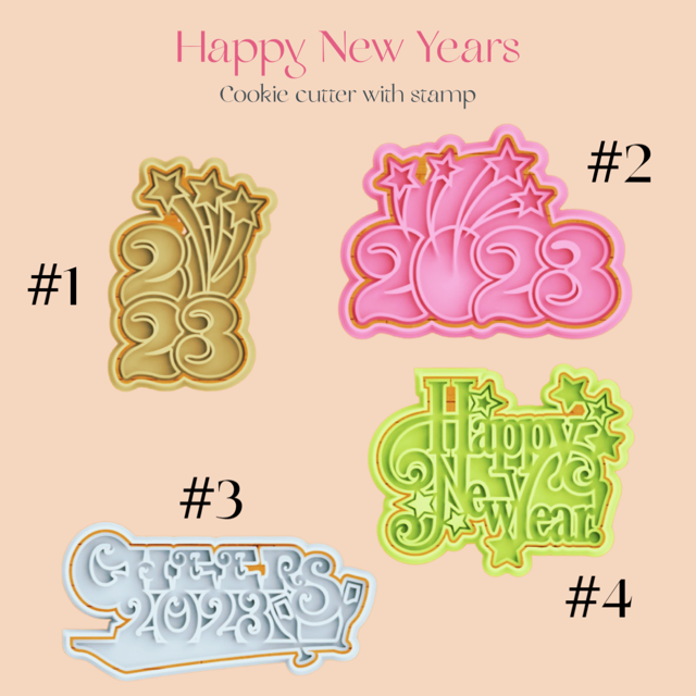 Happy New Years cookie cutter with stamp