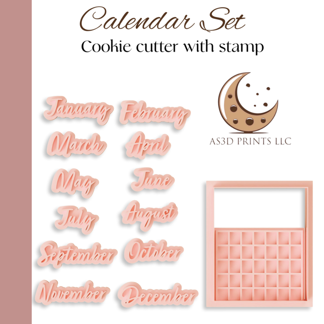Calendar Set cookie cutter with stamp