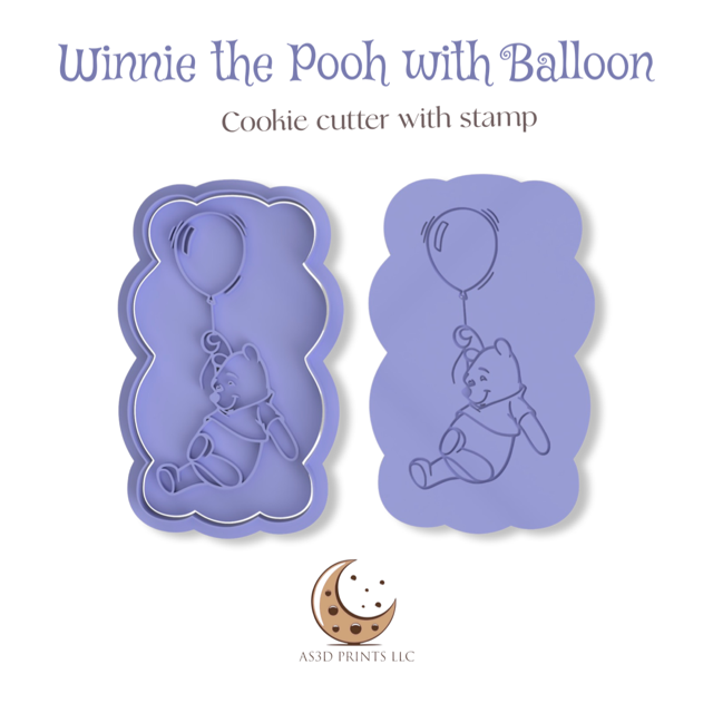 Winnie The Pooh with Balloon cookie cutter with stamp or Embosser