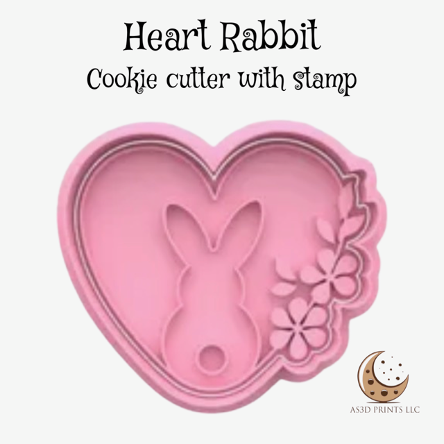 Heart Rabbit cookie cutter with stamp