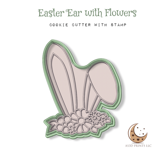 Easter Ear with Flowers cookie cutter with stamp