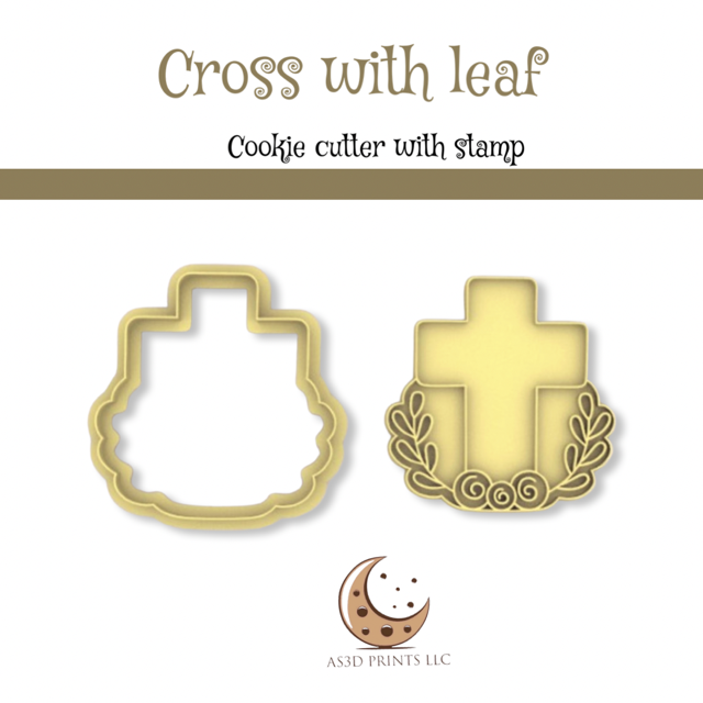 Cross with Leaf cookie cutter with stamp