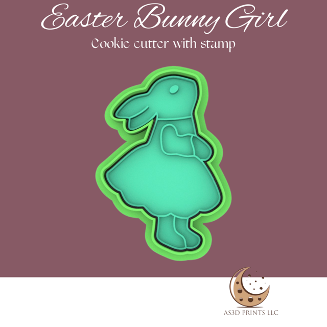 Easter Bunny Girl cookie cutter with stamp