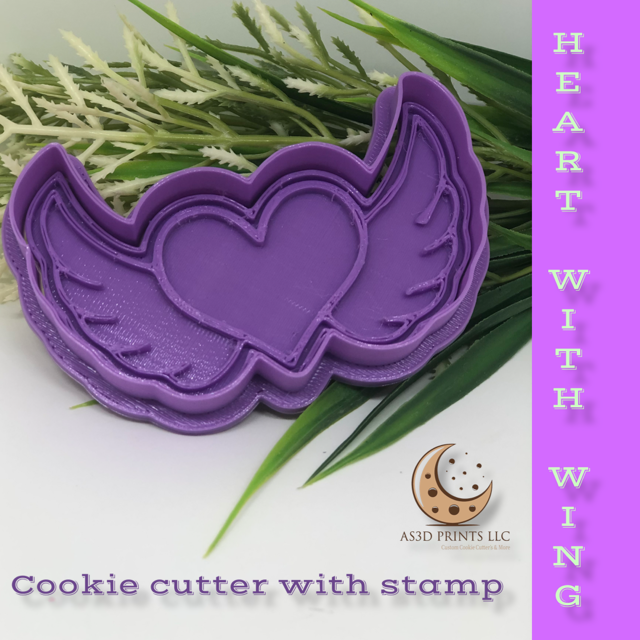 Heart with Wing cookie cutter with stamp