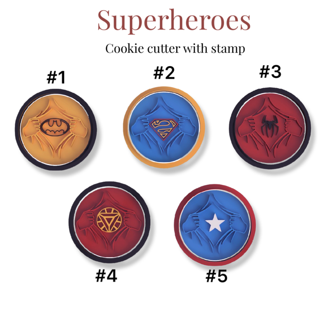 Superheroes cookie cutter with stamp