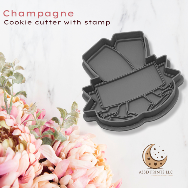Champagne Banner cookie cutter with stamp