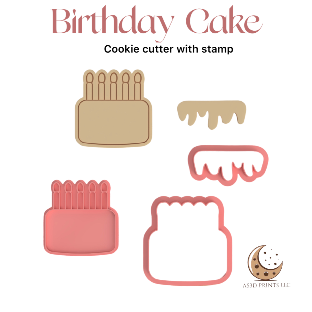 Birthday Cake cookie cutter with stamp