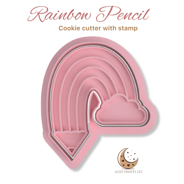 Rainbow Pencil cookie cutter with stamp