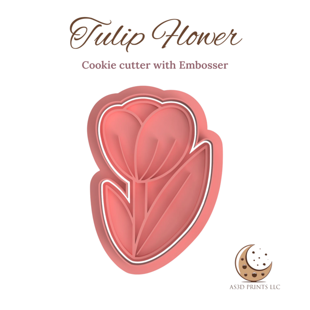 Tulip Flower Design #1 cookie cutter with stamp