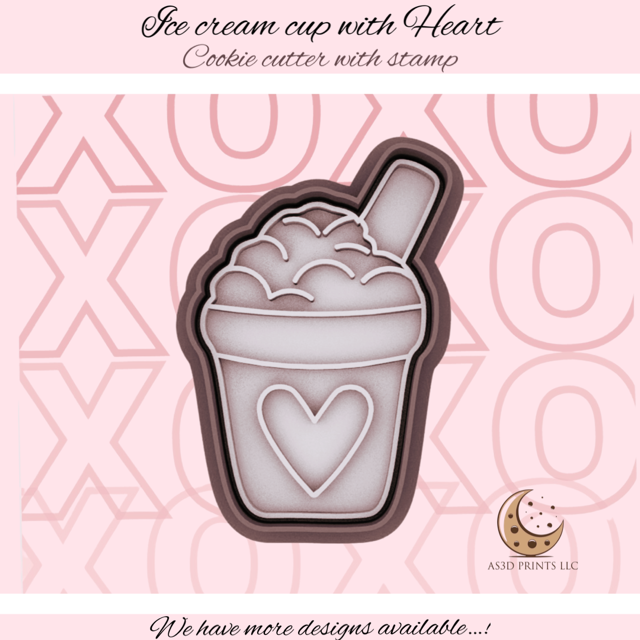 Ice Cream Cup with Heart cookie cutter with stamp