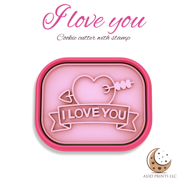 I Love You cookie cutter with stamp