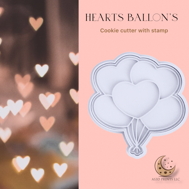 Balloons Heart cookie cutter with stamp